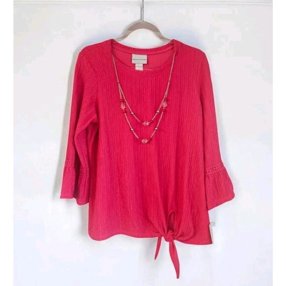 Alfred Dunner NWT Womens Size S Blouse Pink Removable Beaded Necklace 3/4 Sleeve - Picture 1 of 10